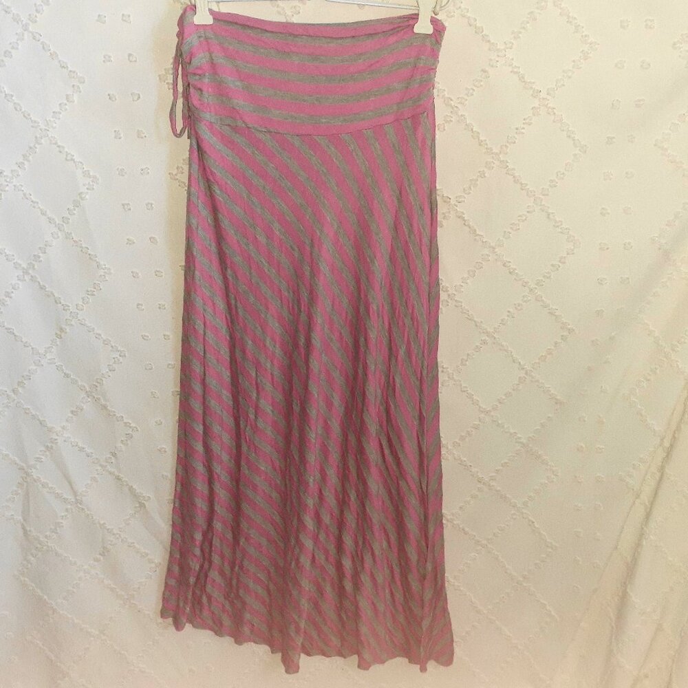 WALLFLOWER MAXI SKIRT LONG STRETCH GRAY/PINK FLOWY RUCHED WAIST-WOMENS SIZE M